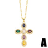 Creative Stylish Cross Sweater Chain For Women Inlaid With Colorful Zircon Copper Bead Chain