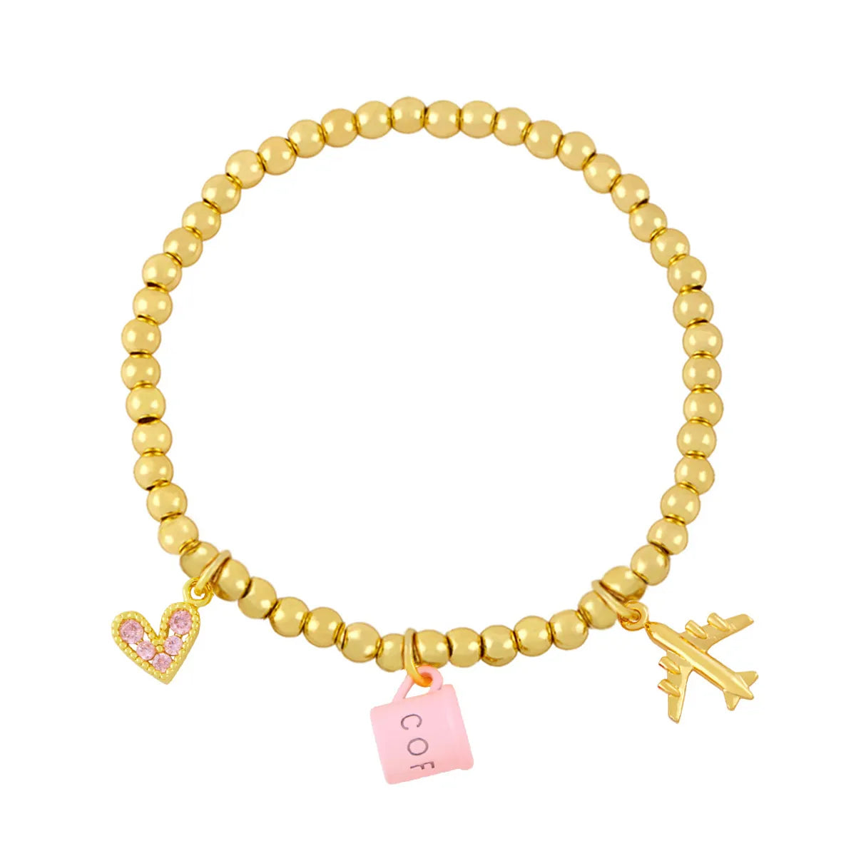 Creative Trend Fun Bracelet Cute Coffee Cup Airplane Love Heart Pendant Bead Bracelet