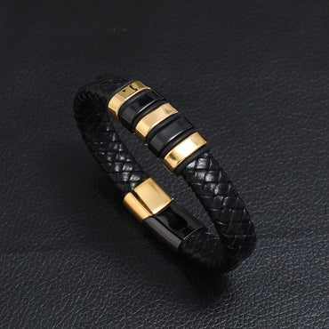 Creative Two-Color Stainless Steel Magnet Buckle Men'S Leather Bracelet