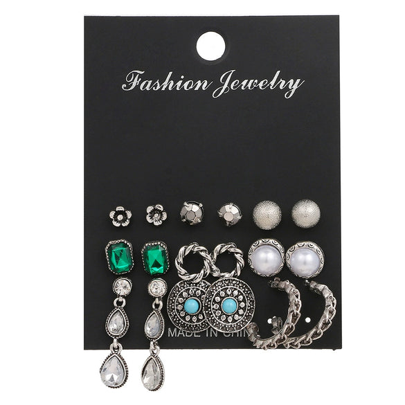 Creative Vintage Circle Earrings Set With Acrylic Butterfly Pendant Crystal And Alloy Micro Inlay