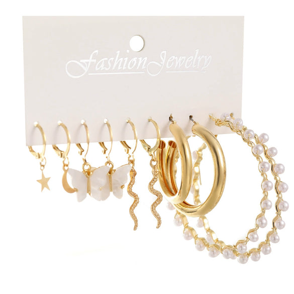 Creative Vintage Circle Earrings Set With Acrylic Butterfly Pendant Crystal And Alloy Micro Inlay