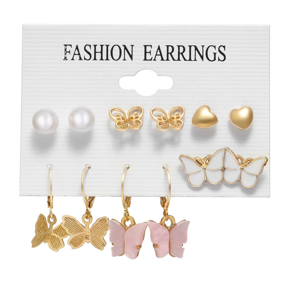 Creative Vintage Circle Earrings Set With Acrylic Butterfly Pendant Crystal And Alloy Micro Inlay