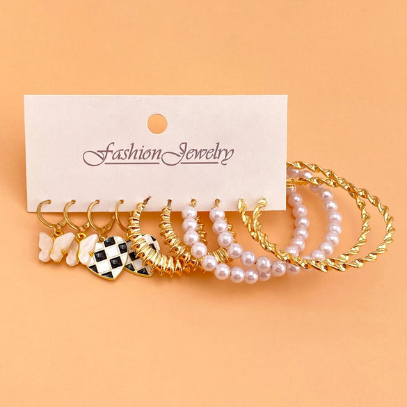 Creative Vintage Circle Earrings Set With Acrylic Butterfly Pendant Crystal And Alloy Micro Inlay