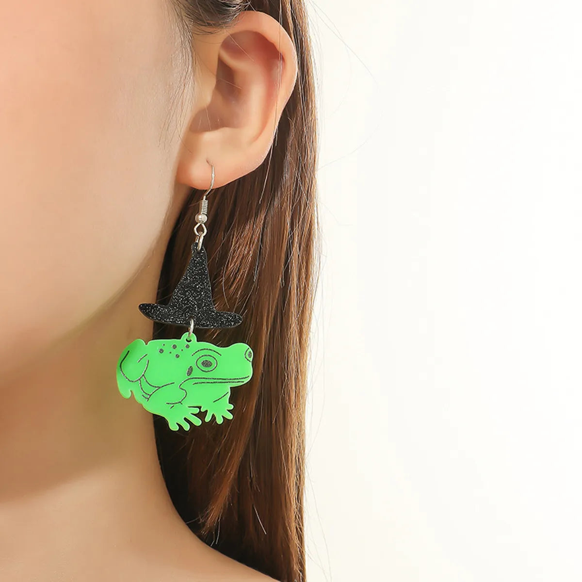 Creative Witch Hat Frog Pendant Acrylic Earrings