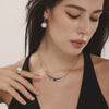 Crescent Shaped Double Layer Necklace And Texturised Bead Earrings Set In Titanium Steel With Lapis Lazuite Beads Light Luxury Style Electroplating Process
