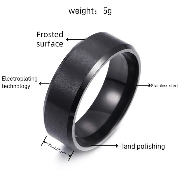 8mm Matte Stainless Steel Men'S Ring Simple Fashion Jewelry Wholesale