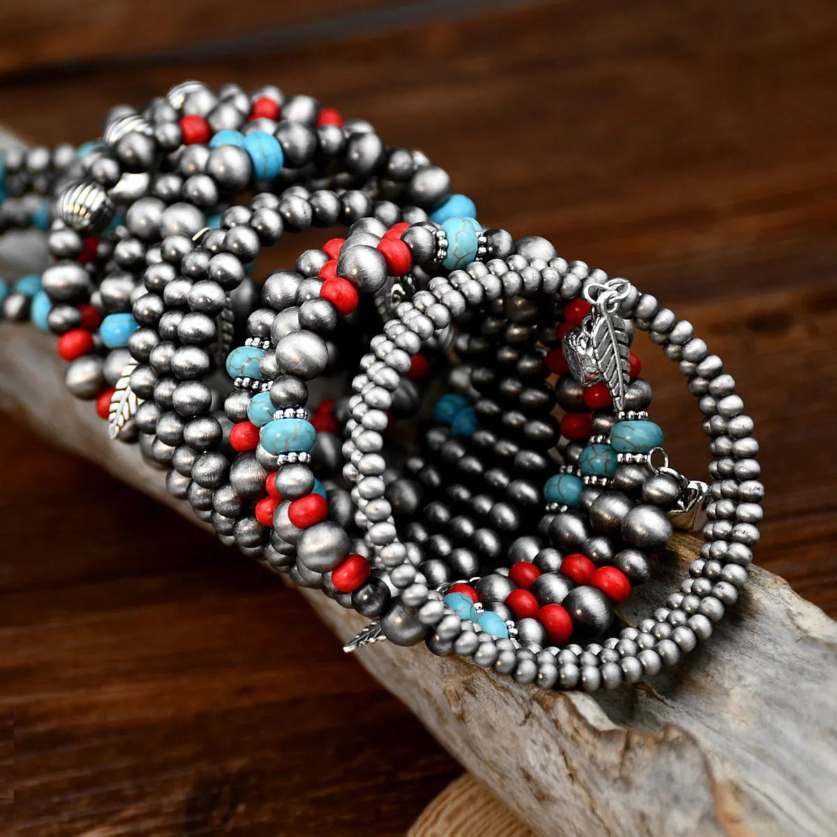 Ethnic Style Round Turquoise Beaded Bracelets