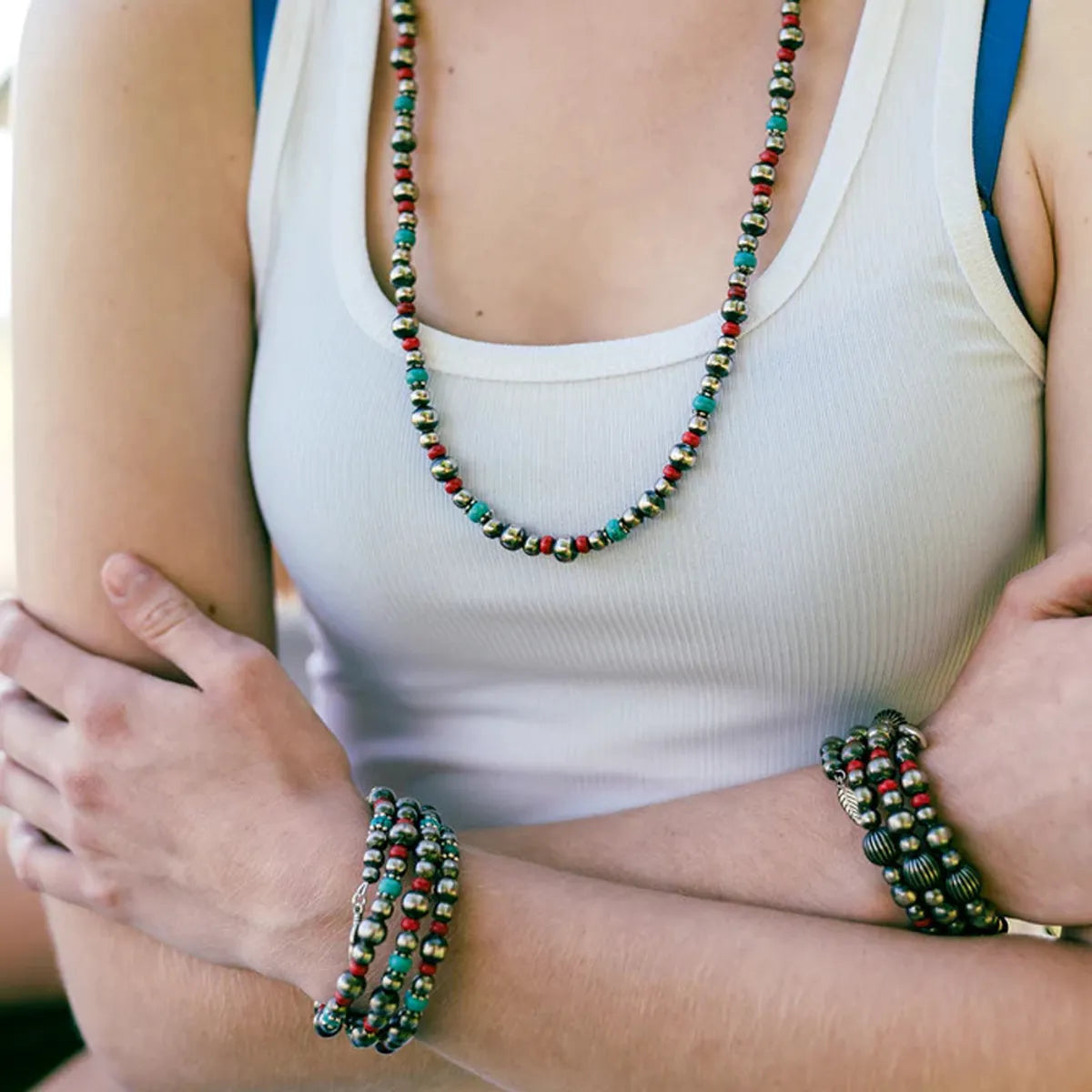 Ethnic Style Round Turquoise Beaded Bracelets