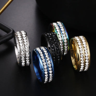 Cross-border European And American Stainless Steel Ring Wholesale Double Row Diamond Zircon Jewelry