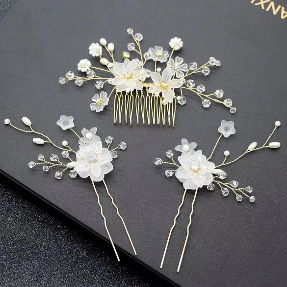 -Style Handmade Bridal Headdress Pearl Flower Twist Bead Hair Comb Hair Pin Suit Wedding Dress Accessories