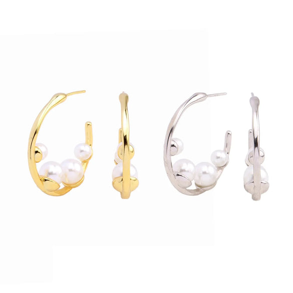 1 Pair Ig Style Simple Style C Shape Plating Inlay Sterling Silver Pearl White Gold Plated Gold Plated Ear Studs