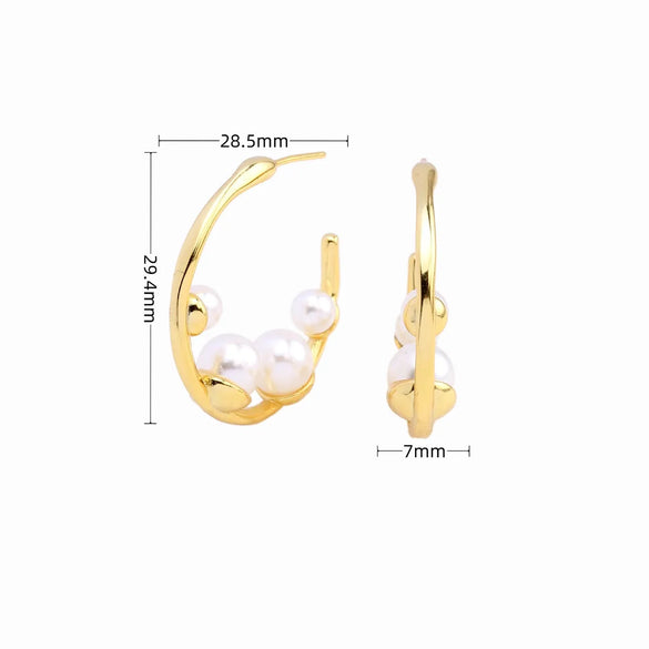 1 Pair Ig Style Simple Style C Shape Plating Inlay Sterling Silver Pearl White Gold Plated Gold Plated Ear Studs
