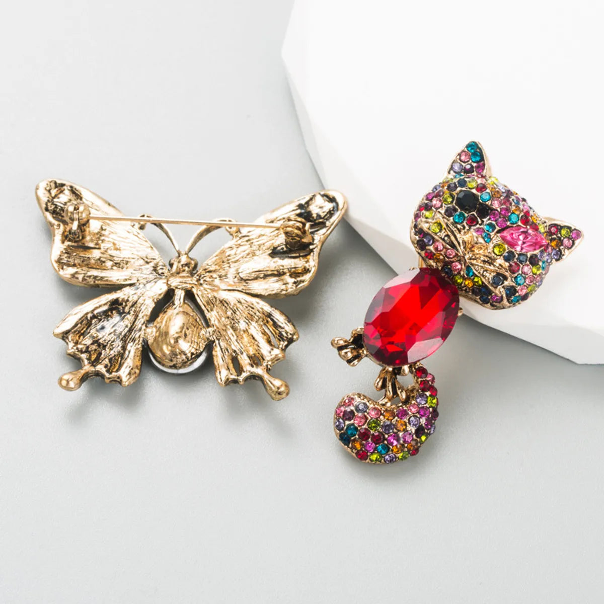 Fashion Cat Butterfly Alloy Inlay Rhinestones Brooches