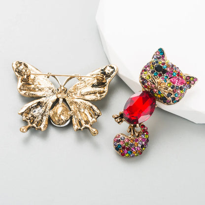 Fashion Cat Butterfly Alloy Inlay Rhinestones Brooches