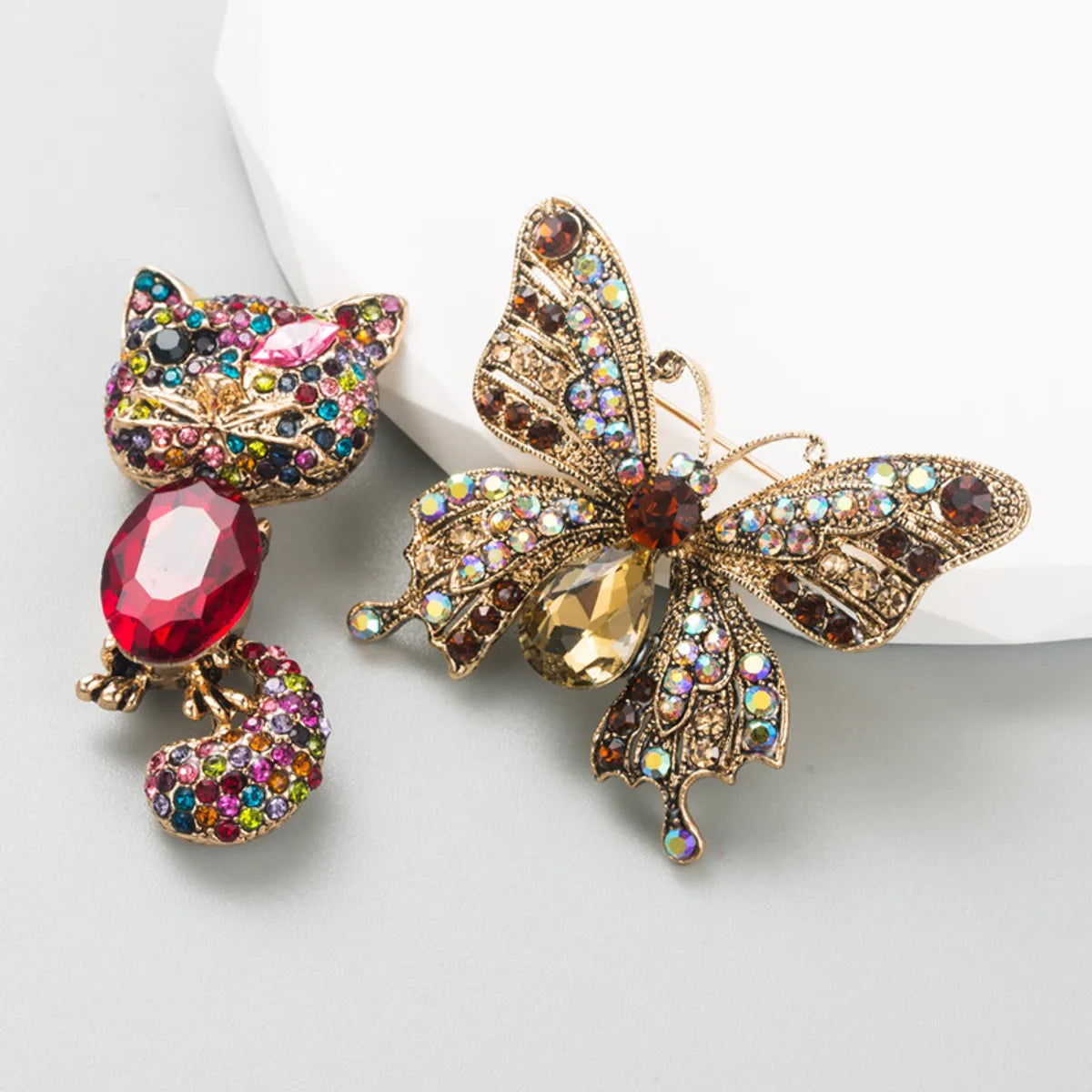 Fashion Cat Butterfly Alloy Inlay Rhinestones Brooches