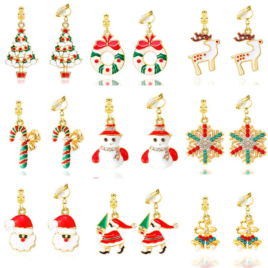 Christmas Earrings Santa Claus Crutches Snowflake Christmas Tree Elk Ear Clip Christmas Earrings