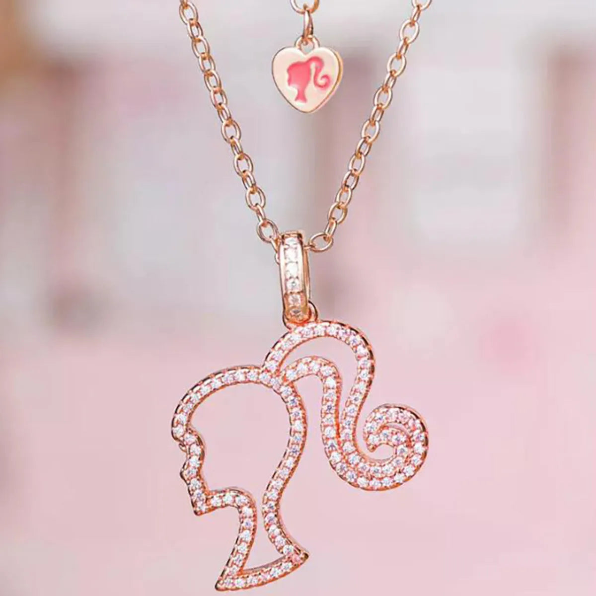 Cross-Border Hot  Princess Creative Pendant Head Necklace Simple And Light Luxury All-Match Peach Heart Tail Hanging Clavicle Chain