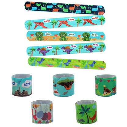 Dinosaur Full Printed Pvc Slap Bracelet Cartoon Ring Pop Pat-bracelet Event Party Gift