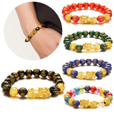 Cross-Border Hot Selling Personalized Men'S Beaded Bracelet Obsidian Pi Xiu Six Words Mantra Beads Stretch Bracelet