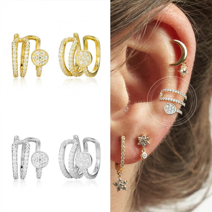 Cross-border Korean Single Copper Plated 18k Double Layer Irregular Ear Clip Diamond Without Pierced Earrings