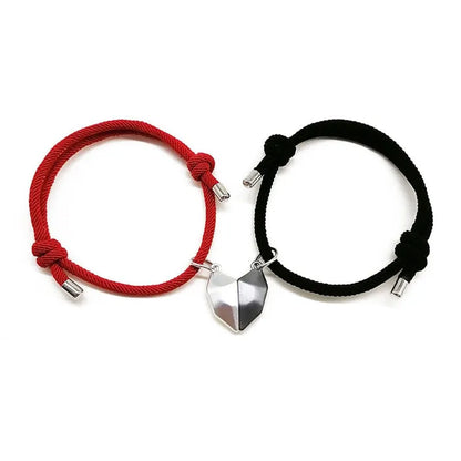 Cross-Border New Black And White Love Wishing Stone Couple Bracelet Heartbreak Stitching Magnetic Woven Adjustable Hand Rope For Men And Women