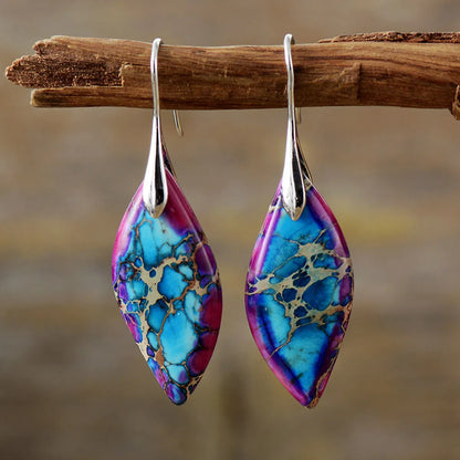 New Bohemian Emperor Stone Leaf Pendant Earrings  Popular  Jewelry Jewelry