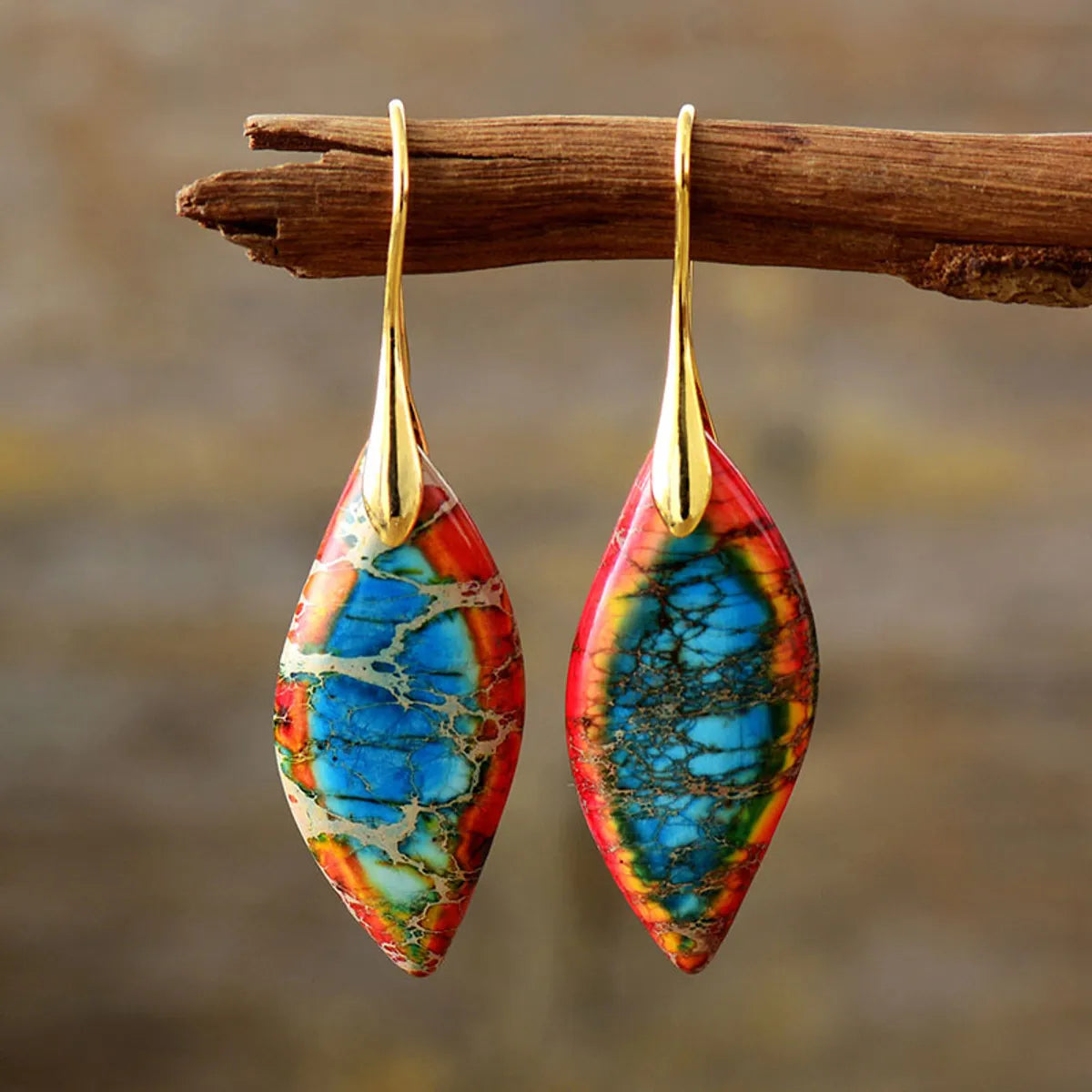 New Bohemian Emperor Stone Leaf Pendant Earrings  Popular  Jewelry Jewelry