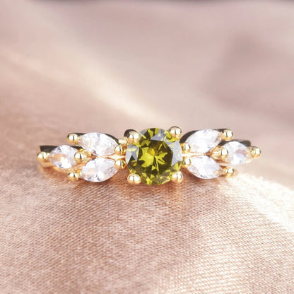 Cross-border New European And American Olive Green Zircon Ring Fashion Diamond Ring Color Open Ring