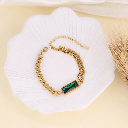 Cross-border New Retro Stainless Steel Necklace Emerald Pendant Niche Clavicle Chain