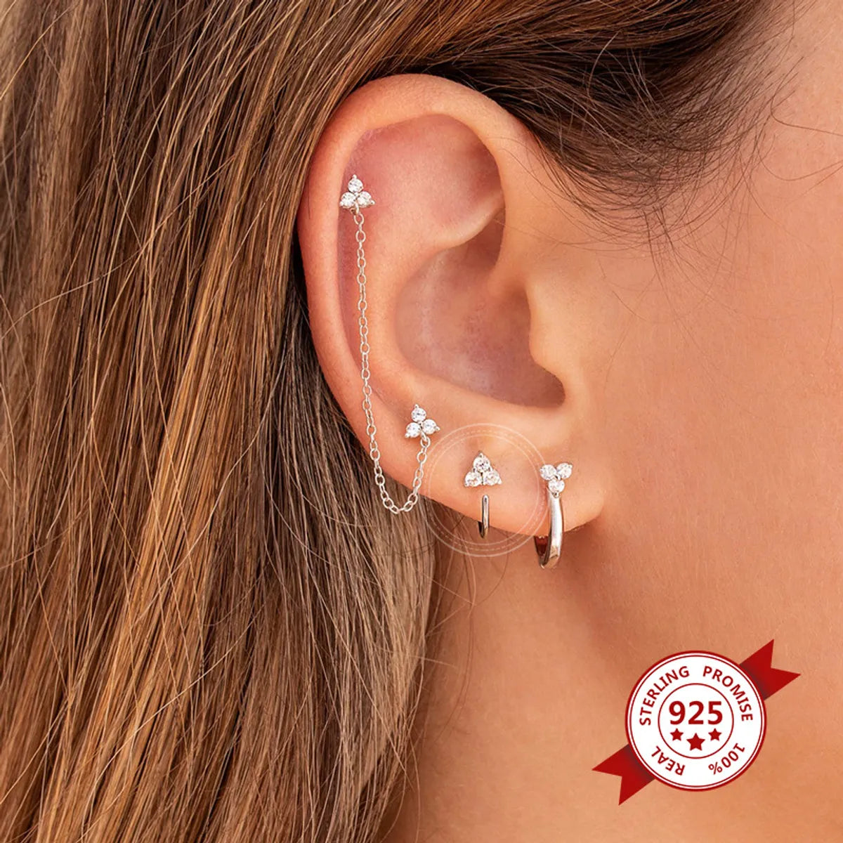 Cross-border New Simple Fashion Geometric Ear Hook Inlaid 3 Zircon Copper Ear Buckle