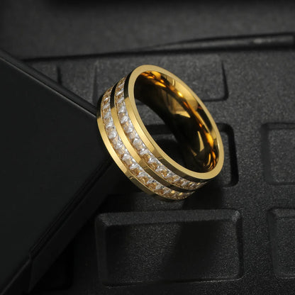 Cross-border Sources Inlaid Small Square Zircon Titanium Steel Ring Rose Gold Fashion Jewelry Fashion Trend Ring