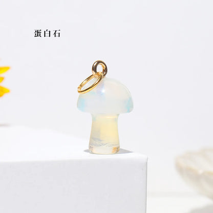 Natural Crystal Small Mushroom Pendant Agate Semi-Precious Stone Ore Diy Necklace Ornament Wholesale