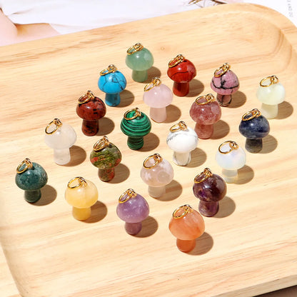 Natural Crystal Small Mushroom Pendant Agate Semi-Precious Stone Ore Diy Necklace Ornament Wholesale