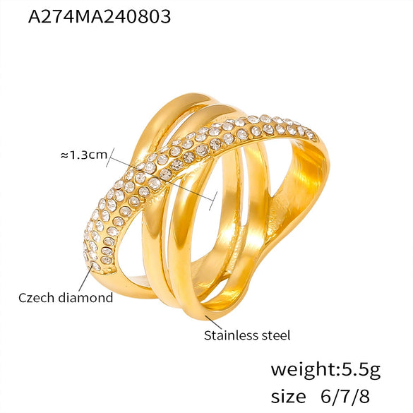 Cross Winding Retro Niche Women's Stainless Steel Ring Plated 18K Real Gold Electroplated