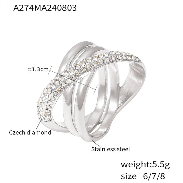 Cross Winding Retro Niche Women's Stainless Steel Ring Plated 18K Real Gold Electroplated