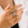 Cross Winding Retro Niche Women's Stainless Steel Ring Plated 18K Real Gold Electroplated