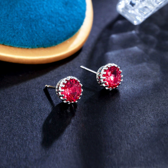 Crown Design Multicolor Zircon Earrings In White Copper Unisex Inlaid Fashion Jewelry For Wholesale