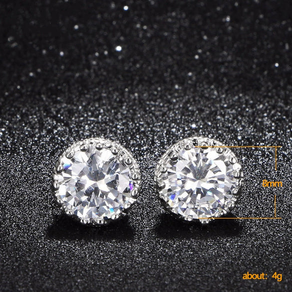 Crown Zircon Stud Earrings Copper Geometric Style Women's Ear Jewelry