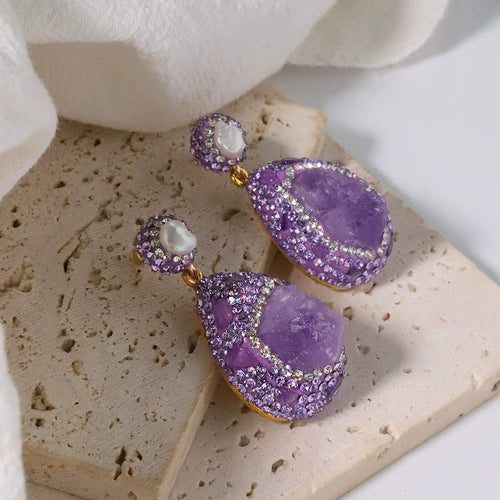 Crystal And Natural Pearl Handmade Geometric Light Luxury Women's Earrings