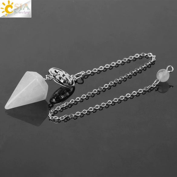 Crystal Hexagon Pointed Pendulum Pendant Electroplated Semi Precious Stone Spiritual Jewelry