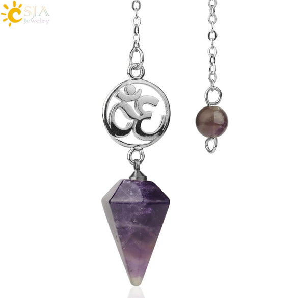 Crystal Hexagon Pointed Pendulum Pendant Electroplated Semi Precious Stone Spiritual Jewelry