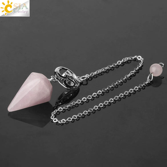 Crystal Hexagon Pointed Pendulum Pendant Electroplated Semi Precious Stone Spiritual Jewelry