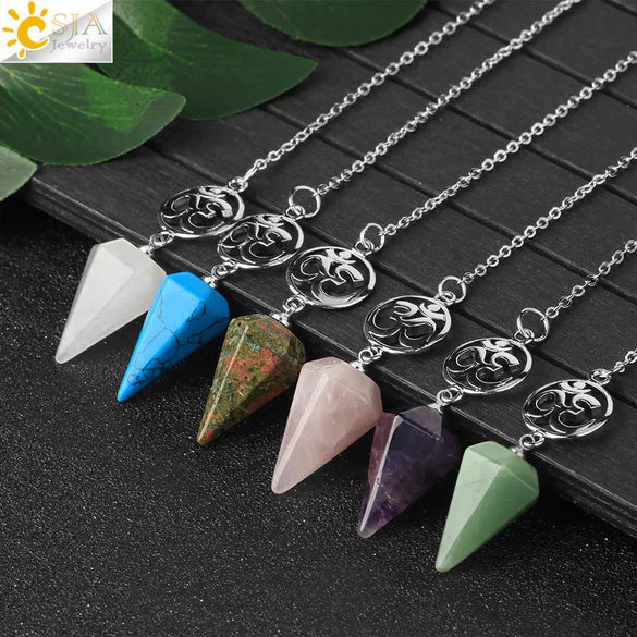 Crystal Hexagon Pointed Pendulum Pendant Electroplated Semi Precious Stone Spiritual Jewelry