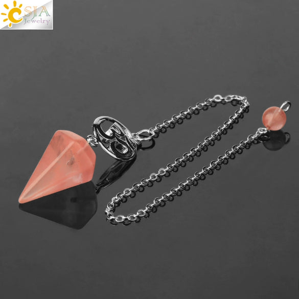 Crystal Hexagon Pointed Pendulum Pendant Electroplated Semi Precious Stone Spiritual Jewelry