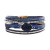 Crystal Leather Handwoven Bracelet With Leaves Pattern And Diamond Braid Design For Women