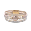 Crystal Leather Handwoven Bracelet With Leaves Pattern And Diamond Braid Design For Women