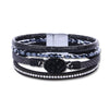 Crystal Leather Handwoven Bracelet With Leaves Pattern And Diamond Braid Design For Women