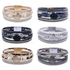Crystal Leather Handwoven Bracelet With Leaves Pattern And Diamond Braid Design For Women