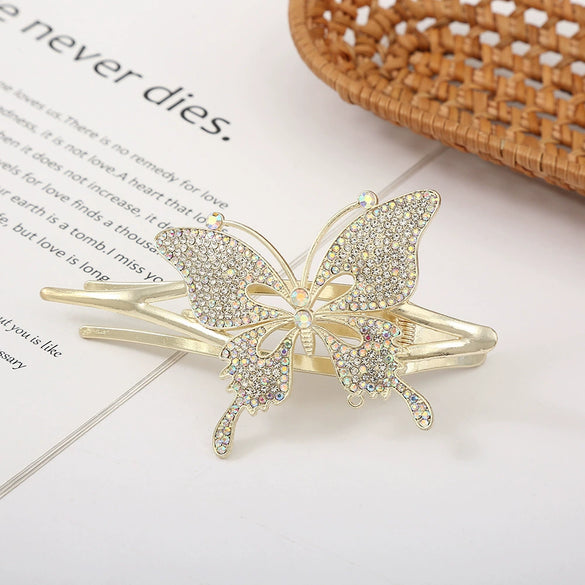 Crystal Rose Gold Plated Rhinestone Women's Hair Top Clip With Diamond Design