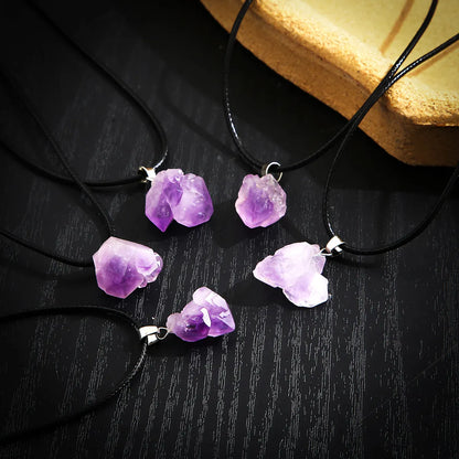 Crystal Stone Pendant Necklace Wholesale Natural Amethyst Stone Cluster Gravel Necklace